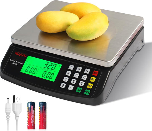 Large Digital Kitchen Scale 30KG Commercial Food Scale 66LB for Baking Bread Meat Stainless Steel Price Computing Scale LCD Display,Prep Counting Scale for Parts and Coins Adapter Included