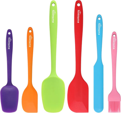 NileHome Silicone Spatula Set, 6 Pieces Food Grade Kitchen Utensils with Silicone Brush Heat Resistant Up to 600°F Dishwasher Safe BPA-Free Rubber Spatula for Scraping, Baking, Cooking, Mixing-Black