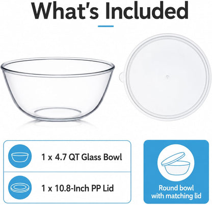 Large Glass Bowl for Sourdough Bread Making 6 QT Glass Mixing Bowl for Sourdough Bread with Lid Clear Breads Proofing Bowl with Covers Ideal for Kitchen Storage