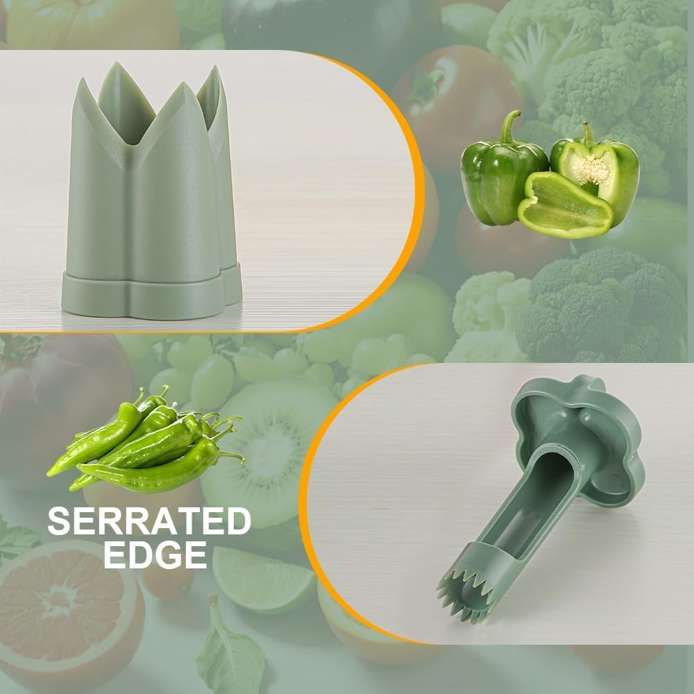 Pepper Seed Corer Remover, 2 in 1 Bell Pepper Cutter Pepper Porer Seed Remover Tool, Pepper Deseeder Bell Pepper Corer Tool Pepper Cutter for Vegetables Kitchen Gadget (Beige)