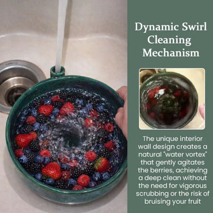 The Original Artisan Swirling Berry Bowl, Self Rinsing Berry Bowl with Drain Holes, Vortex Fruit Washing Design, Automatic Rotating Strainer Basket for Berries Vegetables Serving (1PCS*B)