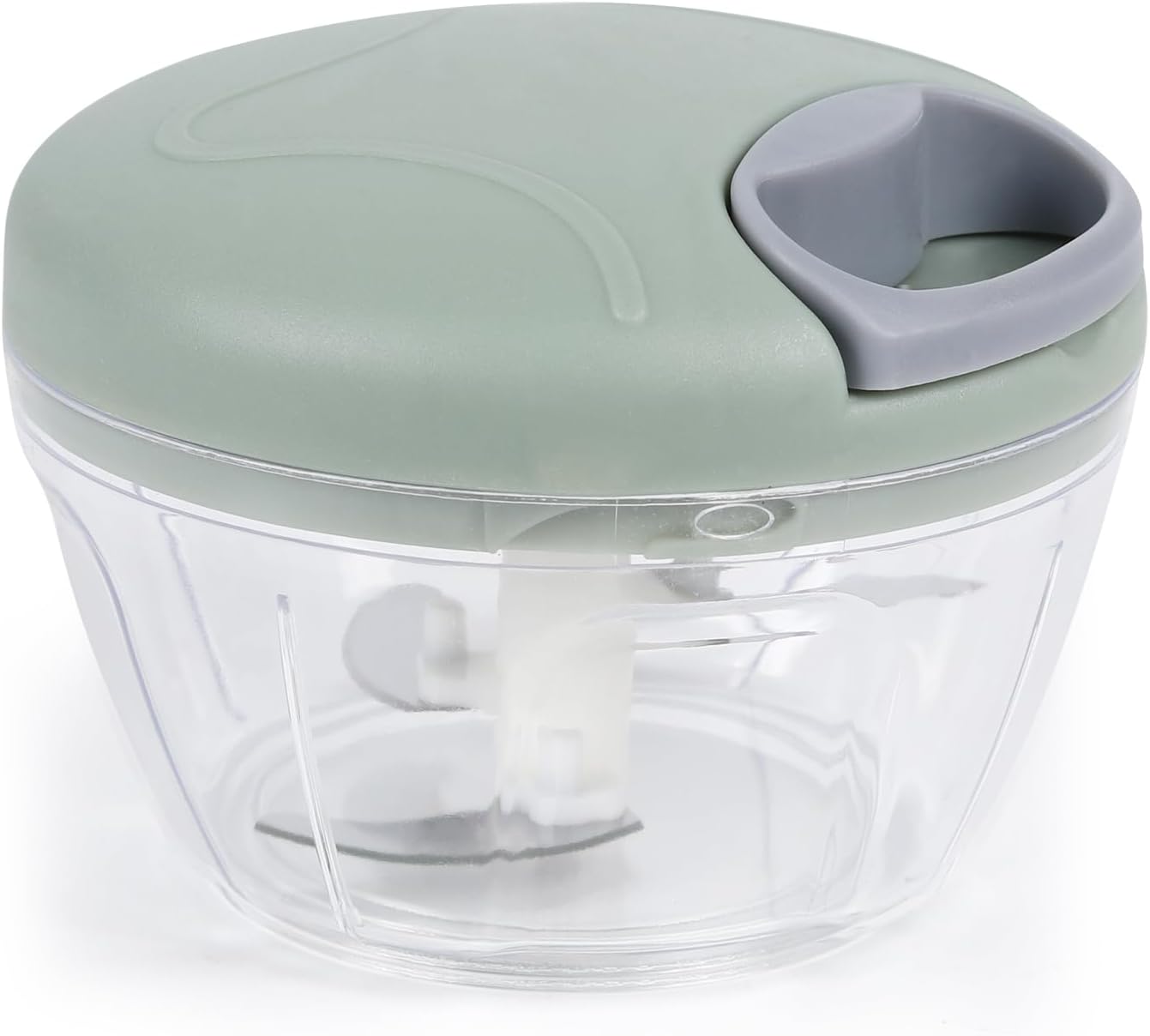 Garlic Chopper with Container, Manual Food Chopper Pull-String, Vegetable Onion Mincer, Hand Food Processor, Kitchen Cutter for Chili Ginger Herb Seasoning, Green 500ml
