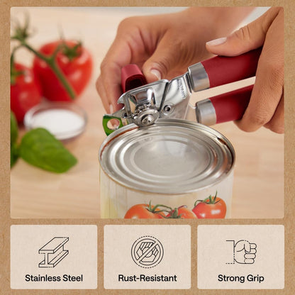 GORILLA GRIP Heavy Duty Stainless Steel Smooth Edge Manual Can Opener and Bottle Openers, US Designed, Soft Comfortable Handle, Oversized Handheld Turn Knob, Multifunctional Kitchen Tool, Black
