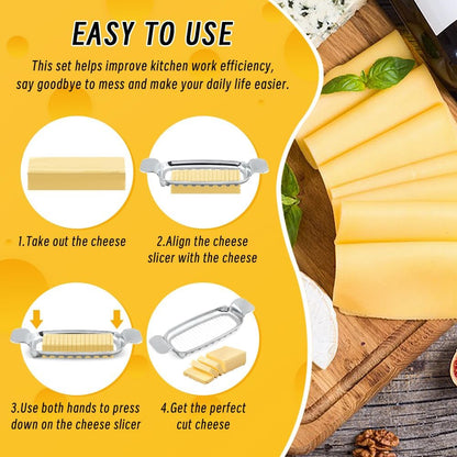 Stainless Steel Cheese Slicer, 16 Sharp Wires, Multipurpose Food Cutter, Butter Slicer, Cutter, Cheese, with 1pc Butter Cutter Fork