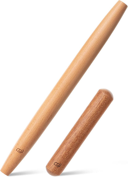 BAMBOO LAND- French Rolling Pin Set, 2 pcs, 16", 8", Natural Wood Rolling Pins for Baking