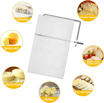 TOPULORS Cheese Slicer - Cheese Cutter with 5 Replacement Upgrade Thick Cutting Wires - Heavy Duty 5" x 8" Marble Board Cheese Slicer for Block Cheeses - Kitchen Gadget Cheese Tool - Black