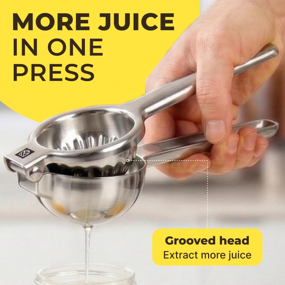 Large Lemon Squeezer Stainless Steel Press - Non-Slip Grip, Heavy Duty, Manual Design - Effortless Pro-Grade Lemon, Lime, Orange, and Citrus Fruit Hand Held Lemon Juicer Squeezer - No Seeds, Max Juice