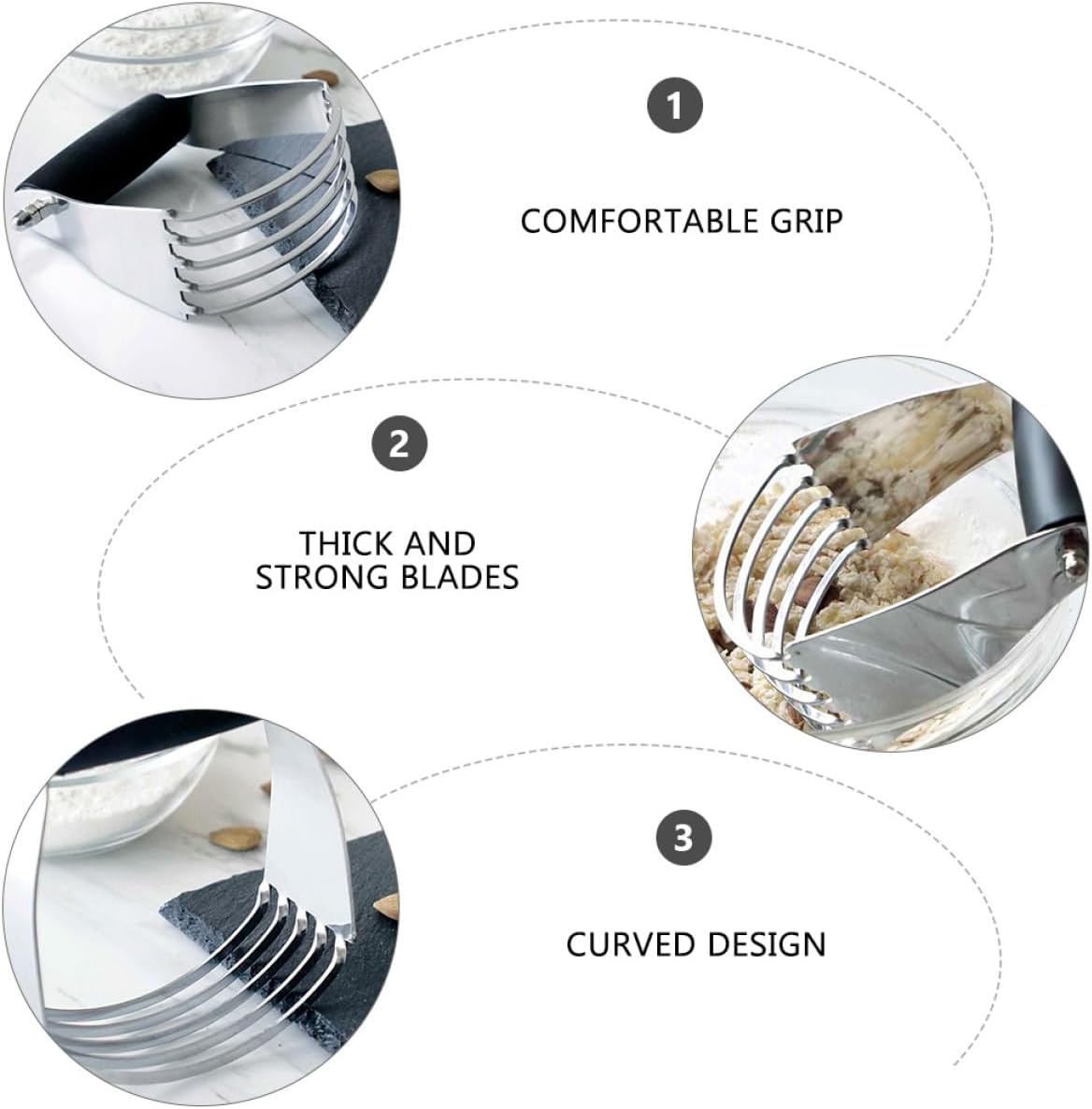 Artibetter Stainless Steel Dough Blender Pastry Cutter Heavy Duty Baking Tool with Sharp Blades for Smooth Dough Mixing and Butter Cutting, Professional Handheld Utensil for Home Bakers