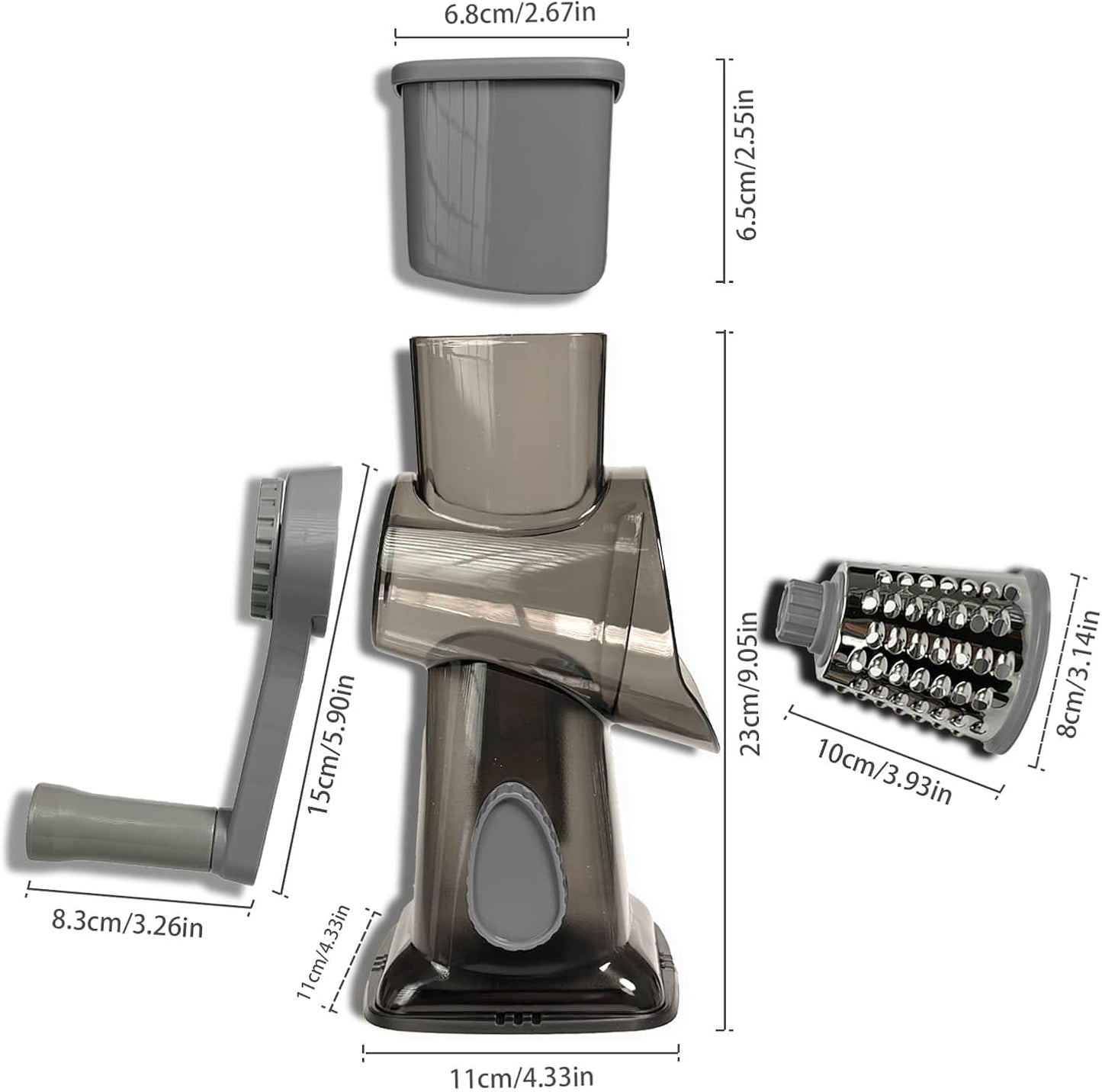 Cheese Grater Hand Crank, Stainless Steel Cheese Shredder with Strong Suction Base, Rotary Grater for Carrots, Potatoes, Vegetables and Fruits, Easy to Clean