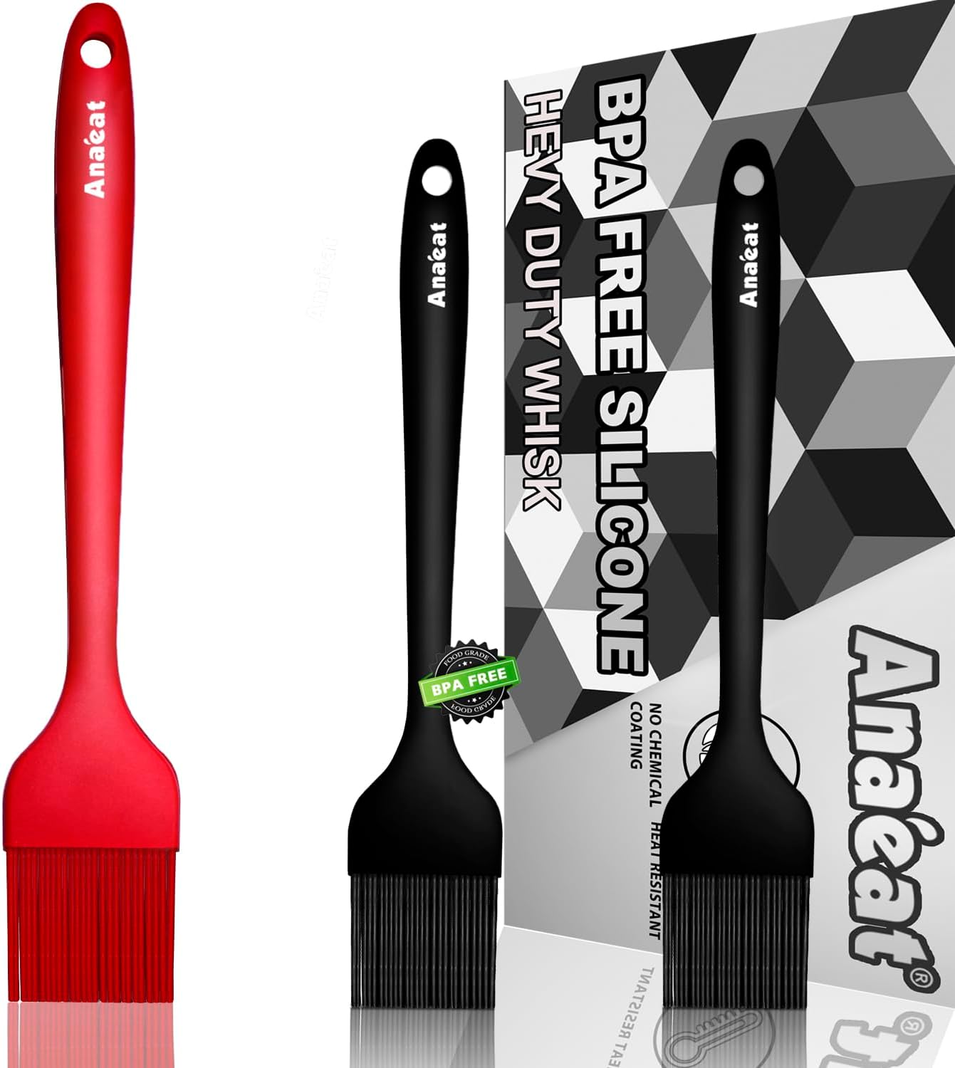 Anaeat 2 Pack Silicone Basting Pastry Brushes - Heat Resistant Brush with Soft Bristles, Hygienic One-Pieces Design, Marinade Brush Great in Baking for Spreading Oil Butter Sauce BBQ Grill (Black)