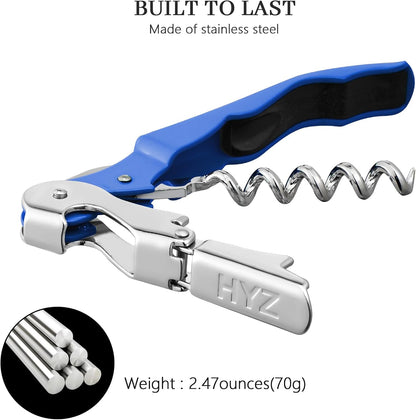 HYZ 2-Pack Wine Opener Waiter Corkscrew, Professional Wine Key for Servers, Bartender, with Foil Cutter, Manual Wine Bottle Opener Double Hinged (Black)