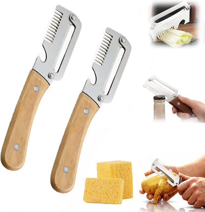 Elite Knife Shredder, Multi Peeler and Knife Kitchen, The 2.5mm Stainless Steel Peeler, Peeler and Julienne Shredder Tool with Wooden Handle and Bottle Opener, Vegetable Peeler Shredder Combo (2pcs)