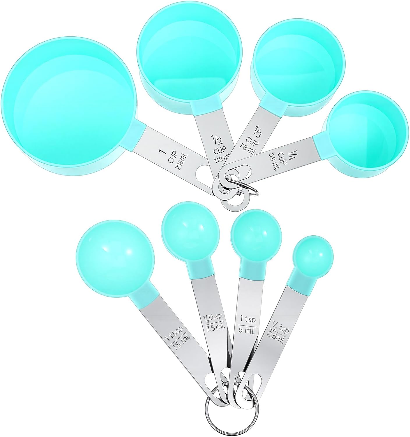 8 PCS Measuring Cups and Spoons Set, Nesting Measuring Cups and Spoons with Stainless Steel Handle, Clear and Easy to Read Kitchen Essentials Gadgets for Dry or Liquid Ingredients