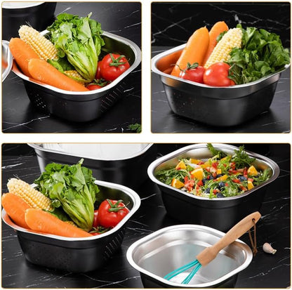 Multifunctional Square Vegetable Washing Basin 9.84 Inch Large Capacity Stainless Steel Kitchen Sink Tub for Food Prep and Cleaning