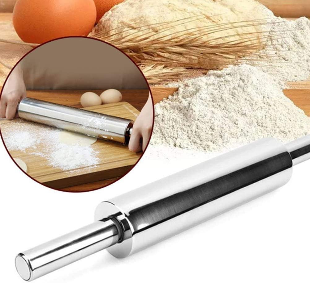 Professional Stainless Steel Rolling Pin, 43cm Stainless Steel Dough Roller, Nonstick Dough Rolling Pin for Baking Cookie Pie Pizza (3#)