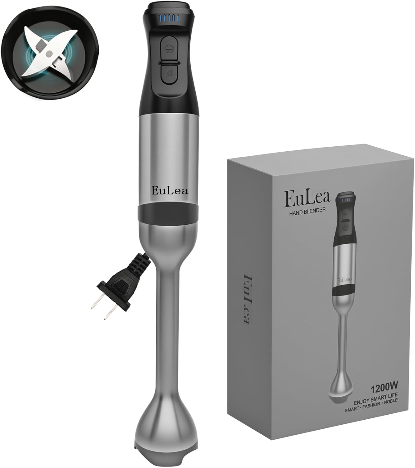 8-in-1 Hand Blender 1200W 5-Speed, Immersion Stick Blender Set with Meat Grinder Dough Hooks Whisk Mixing Cup Storage Rack, for Smoothie Soup Puree Food Dough