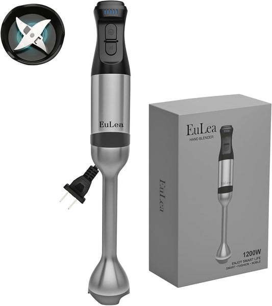 8-in-1 Hand Blender 1200W 5-Speed, Immersion Stick Blender Set with Meat Grinder Dough Hooks Whisk Mixing Cup Storage Rack, for Smoothie Soup Puree Food Dough