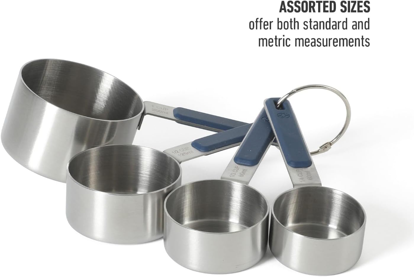 Calphalon Prime Measuring Spoons, Plastic Measuring Spoon Set, 5-Piece Stainless Steel Measuring Spoons Navy Silicone Handle Accurate, Durable for Spices and Small Portions