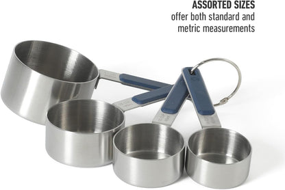 Calphalon Prime Measuring Spoons, Plastic Measuring Spoon Set, 5-Piece Stainless Steel Measuring Spoons Navy Silicone Handle Accurate, Durable for Spices and Small Portions