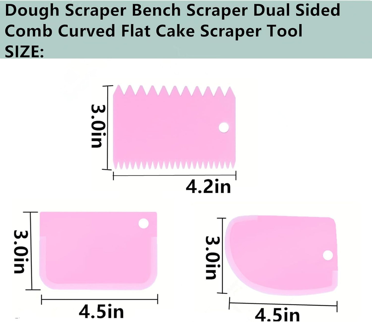 Dough Scraper Bench Scraper Dual Sided Comb Curved Flat Cake Scraper Tool,Decorating Comb,Plastic Sawtooth, 6Pcs, 4.7x3.4",Pink; for Baking,Non-Slip Bakeware Decorating Tools Sculpting&Modeling Tools