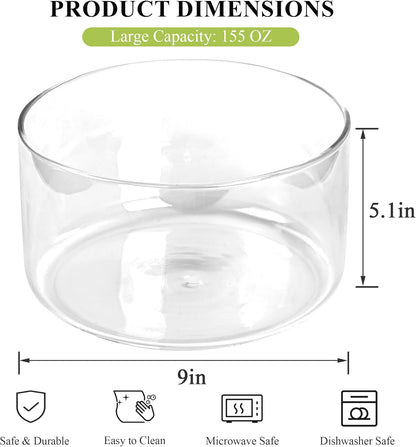 Glass Trifle Bowl with Airtight Lid, 197oz Large Salad Bowl, Glass Serving Bowl for Popcorn, Cake, Salad, Fruit, Baking, Dessert and Party Diy, BPA Free, Oven, Dishwasher Safe