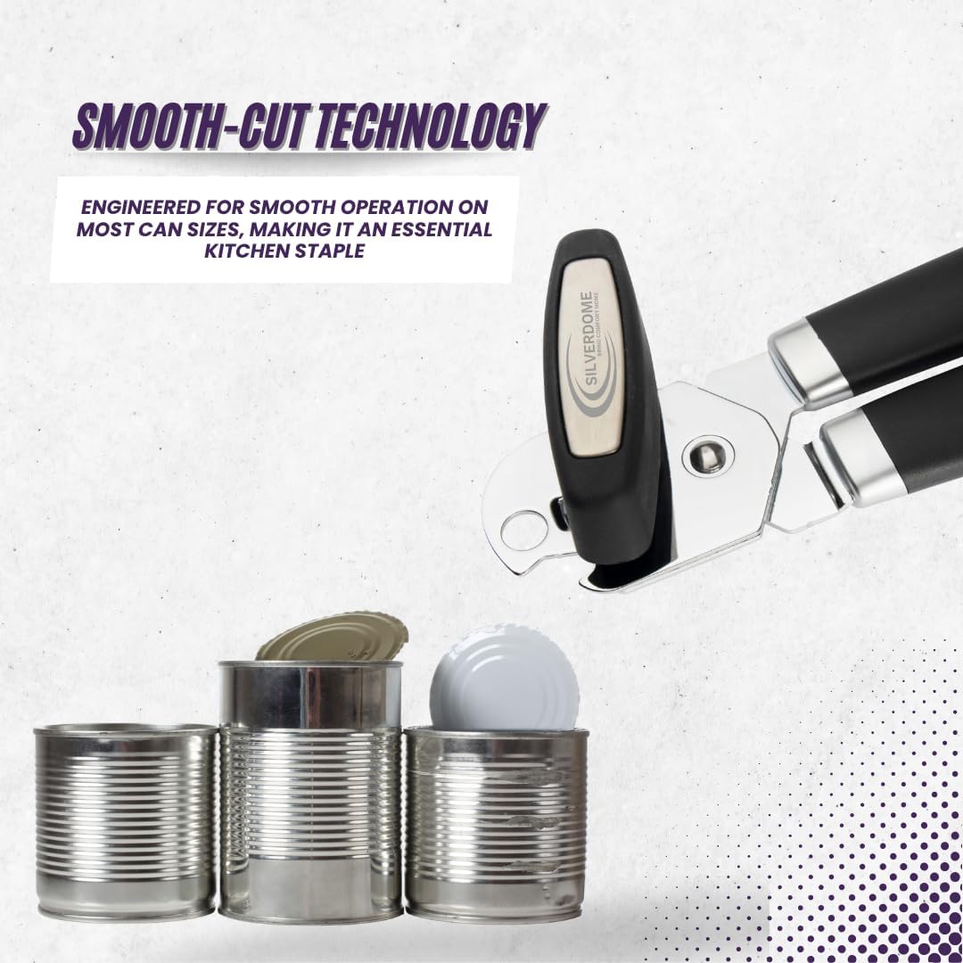 Heavy Duty Stainless Steel Manual Can Opener with Bottle Opener Function- Rust Proof and with Soft Grip Handle, razor sharp, smooth and easy cutting,