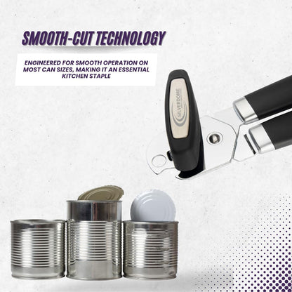 Heavy Duty Stainless Steel Manual Can Opener with Bottle Opener Function- Rust Proof and with Soft Grip Handle, razor sharp, smooth and easy cutting,