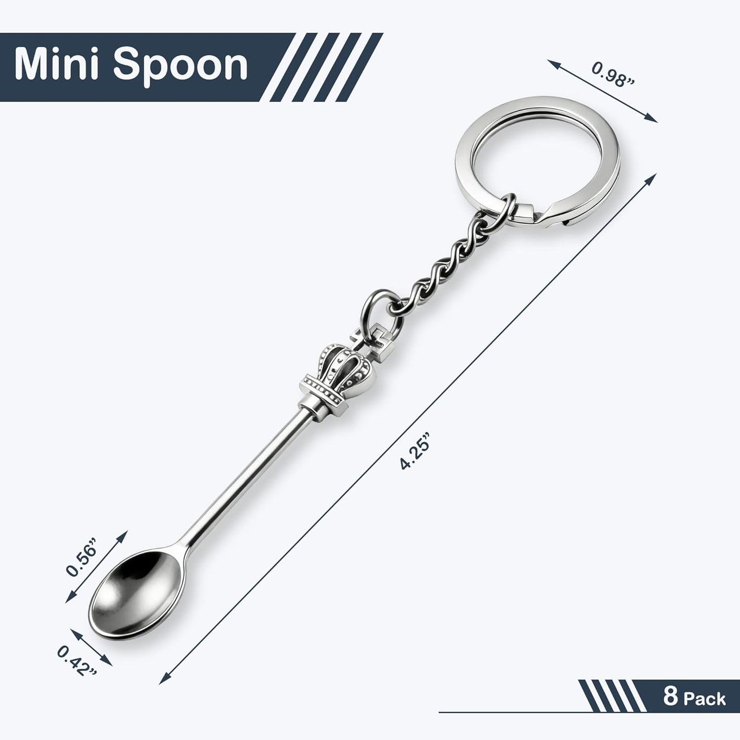 8 Pack Small Measuring Tools Spoon Keychain with Split Key Rings, Metal Mini Powder Spoons for Medicine, Pill Bottle, Craft, Partty (Multicolor, Tiny)