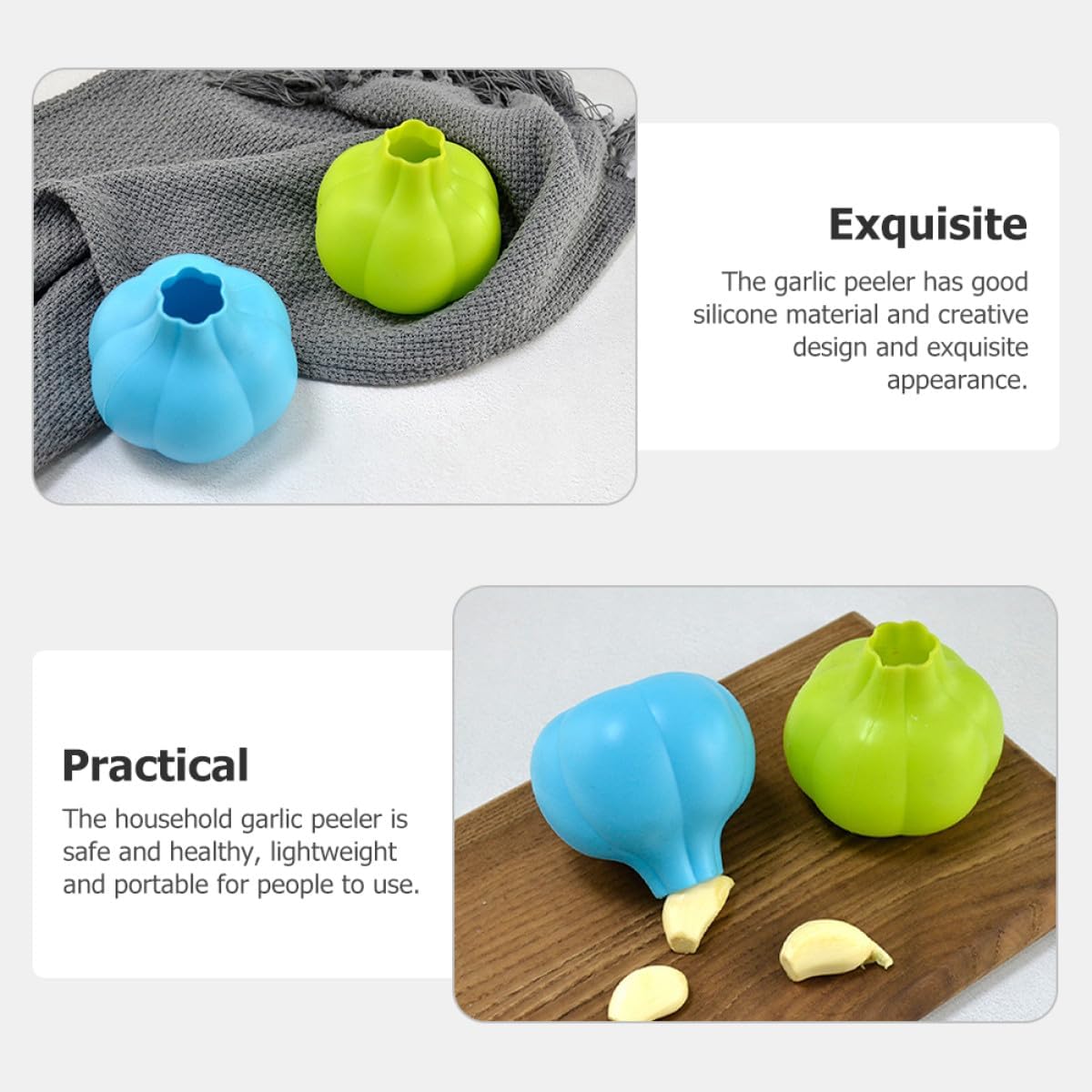 Beavorty Silicone Garlic Peeler Tube Roller 2pcs Soft Flexible Garlic Skin Remove Tool Reusable for Home Cooking Random Color