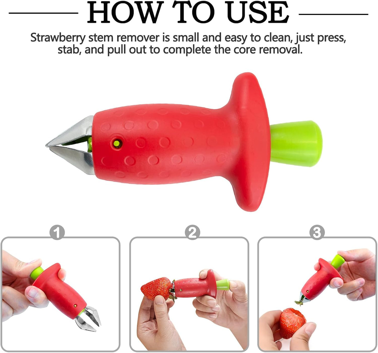 2pcs Strawberry Huller, Strawberry Stem and Leaf Remover Multi Function Fruit Corers Tool for Tomato Pineapple, Baking and Jam Making, Red