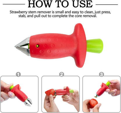 2pcs Strawberry Huller, Strawberry Stem and Leaf Remover Multi Function Fruit Corers Tool for Tomato Pineapple, Baking and Jam Making, Red