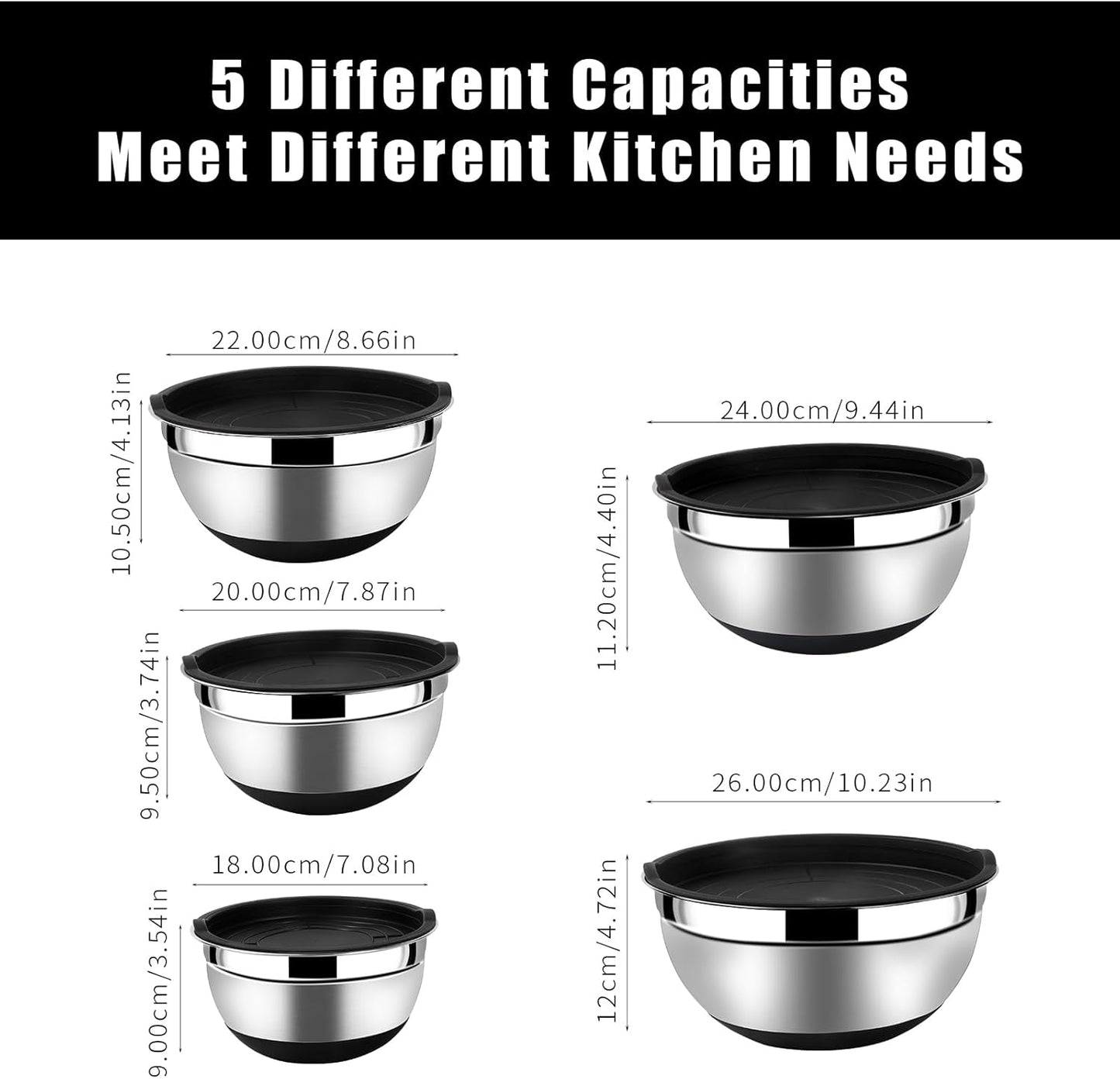 Lazycorner Stainless Steel Mixing Bowls with Airtight Lids Set of 7 Stainless Steel Bowls Set with 3 Grater Attachments Great for Serving & Baking