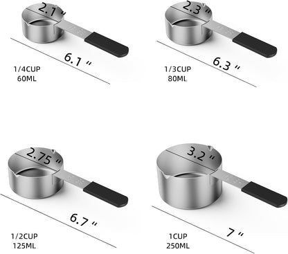 Magnetic Stainless Steel Measuring Cups & Spoons Set –(4+8)-Piece Stackable Set with Engraved Measurements – Dishwasher Safe Baking Essentials-Solid