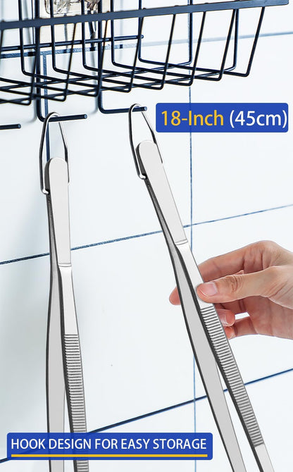 JETKONG 2 Pcs 12-Inch Kitchen Tweezers Fine Tweezer Tongs, Extra-Long Stainless Steel Cooking Tweezers (Silver)