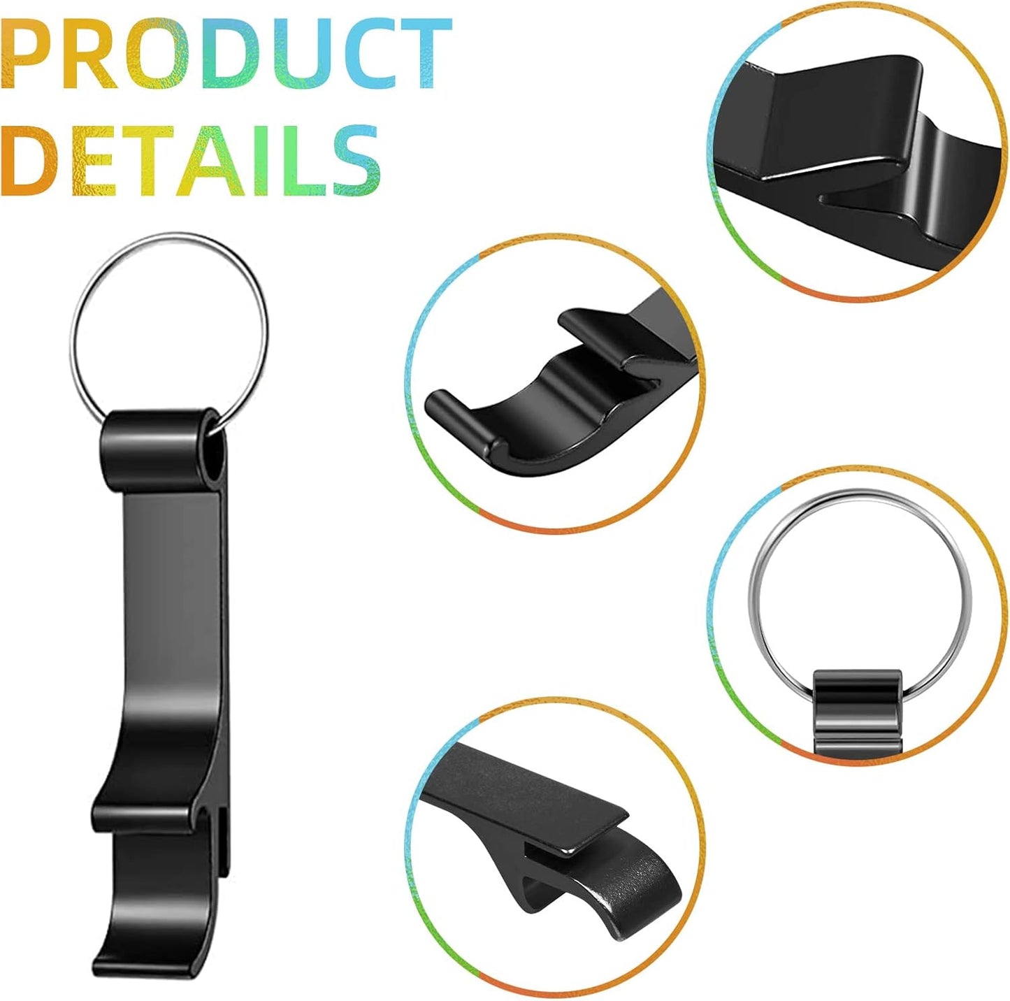 100 Pack Black Metal Bottle Opener Keychains, Tiny Beverage Opener Party Favor (Black, 100Pcs)