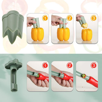 Pepper Seed Corer Remover, 2 in 1 Bell Pepper Cutter Pepper Porer Seed Remover Tool, Pepper Deseeder Bell Pepper Corer Tool Pepper Cutter for Vegetables Kitchen Gadget (Beige)