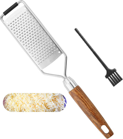 Professional Cheese Grater Stainless Steel,Multi-Purpose Grater With Wood Handle for Cheese, Ginger, Lemon, Garlic, Nutmeg,Fruits,Chocolate & Spices-Wideboard (Grinding)