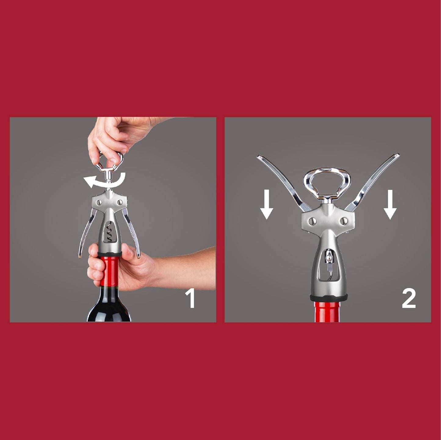 Vacu Vin Winged Corkscrew – Classic Two-Arm Wine Opener with Built-In Bottle Opener – Easy Cork Removal – Durable, Ergonomic Wine Bottle Opener – Ideal for Home, Kitchen & Bar Use