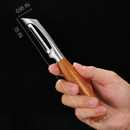 Serrated Blade Premium I Type 304 Stainless Steel Multifunctional Kitchen Peeler Real Wood Handle Ultra Sharp Blade Vegetable Potato Apple（Agarwood）