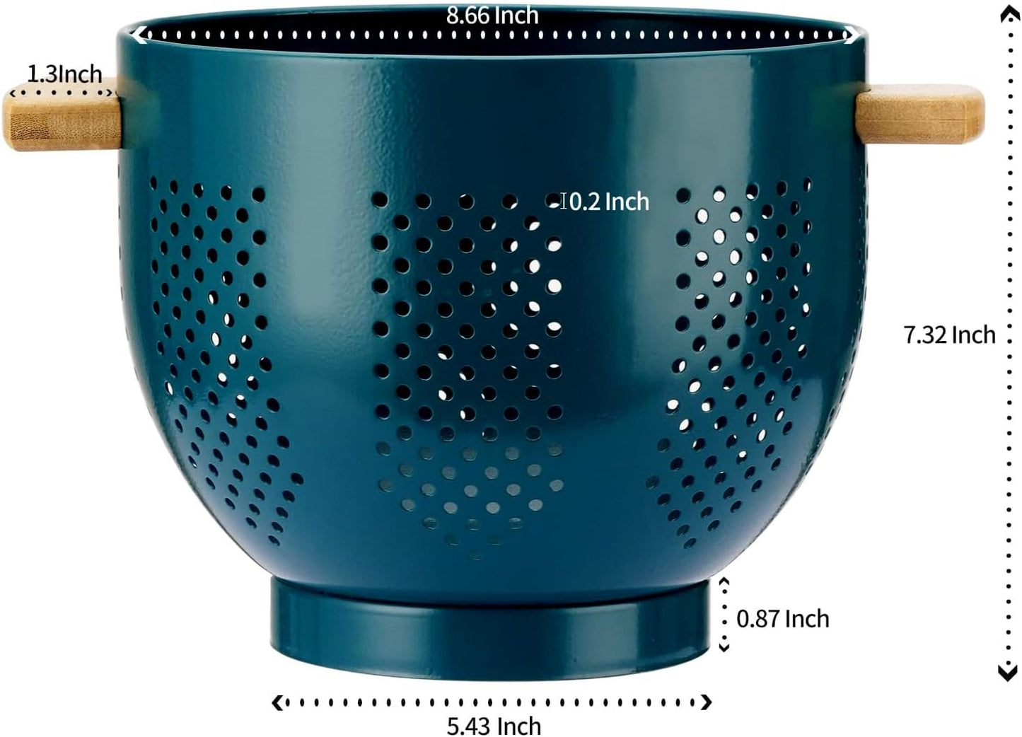 Metal Colander with Wood Handle and Stable Base, 5.5 Quart Powder Coated Steel Kitchen Strainer Basket for Draining Pasta, Vegetable and fruit,Cream