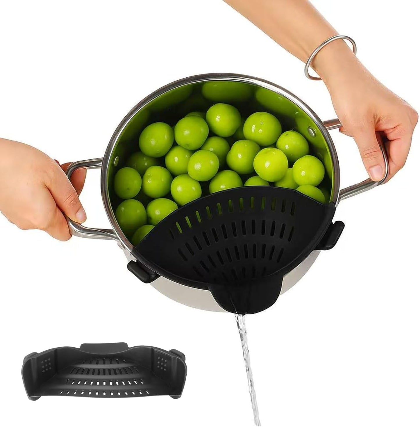 Silicone Pot Strainer, Emptycolor Adjustable Clip On Strainer for Pots Pans, Heat Resistant Pot Drainer, Kitchen Pasta Colander for Vegetables and Noodles (Grey)