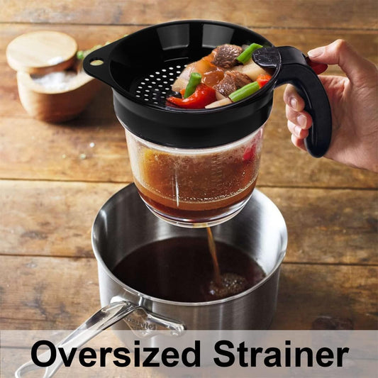 Fat Separator with Bottom Release - 4 Cup/32oz Gravy Separator, Grease Skimmer with Top Strainer & Measurement Marks - Heat Resistant Oil Separator for Healthy Cooking, Soup, Sauce & Stock