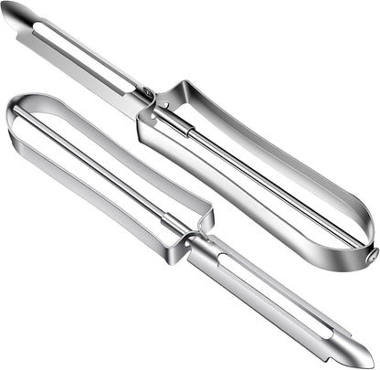 2PCS Potato Peeler, Stainless Steel Carrot Peeler Swivel Blade for Fruit Vegetable, Cucumber, Apples Multi-function Silver Handle
