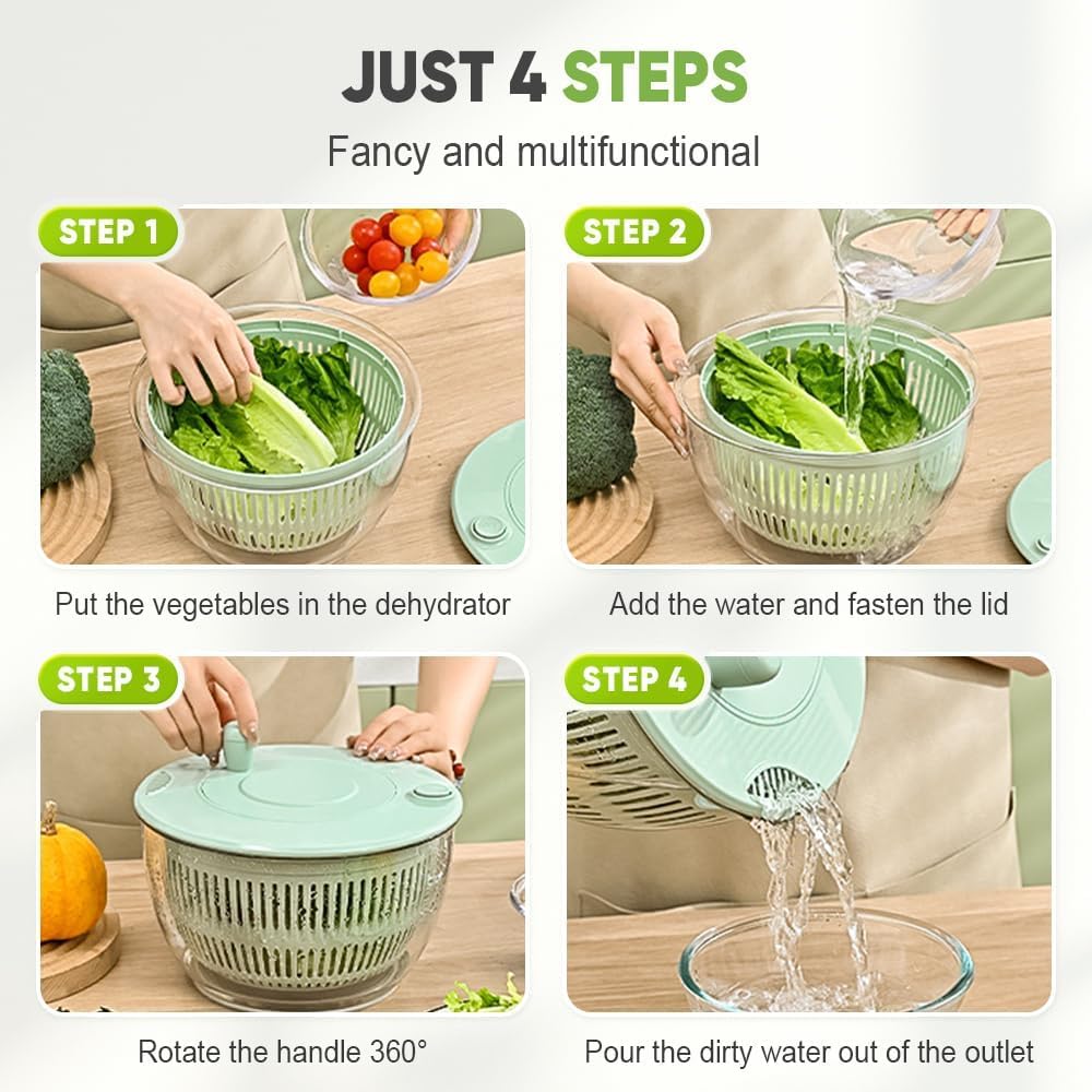 All-in-One Salad Spinner & Vegetable Chopper, Large 5.3Qt Lettuce Spinner Dryer with 5 Blades Slicer Shredder, Multifunctional Vegetable Cutter Fruit Washer Bowl for Kitchen Prep (Green)