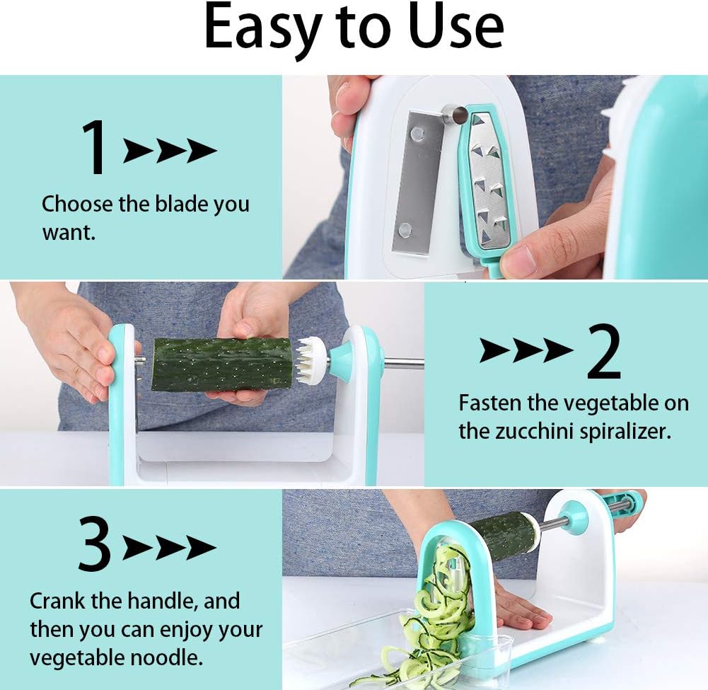 Ourokhome Zucchini Noodle Maker Spaghetti Spiralizer - 5 Blades Vegetable Slicer for Veggie Noodles and Curly Chips