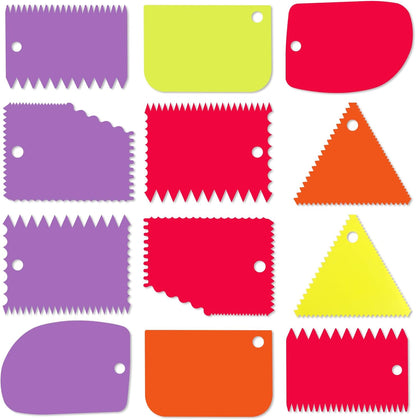 Cake Scraper, Cake Smoother Scraper Set, Dough Scraper Icing Scraper Polisher Tool, Cake Decorating Comb, Icing Smoother Plastic Sawtooth Cake Icing Kitchen Baking Cake Edge (Red)