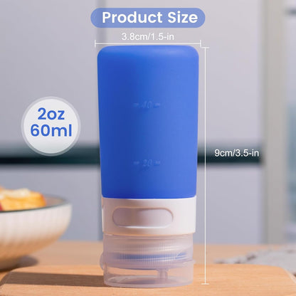 MICEBAY Condiment Squeeze Bottles for Sauces, 2-oz Mini Silicone Salad Dressing Container to Go with Reusable Sandwich Bag, Leakproof Ketchup Bottle for Bento Lunch Box, 4 Pack, Candies