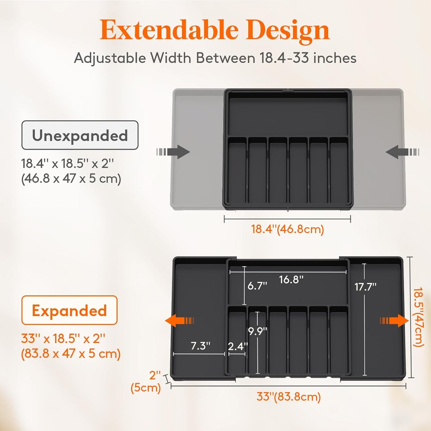 Lifewit Silverware Drawer Organizer, Expandable Utensil Tray for Kitchen, BPA Free Flatware and Cutlery Holder, Adjustable Plastic Storage for Spoons Forks Knives, 11-18 x 14", Black
