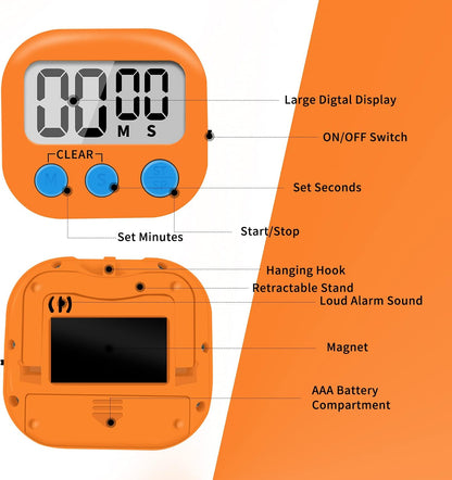 6 Pack Small Digital Kitchen Timer Magnetic Back and ON/Off Switch,Minute Second Count Up Countdown (Red)