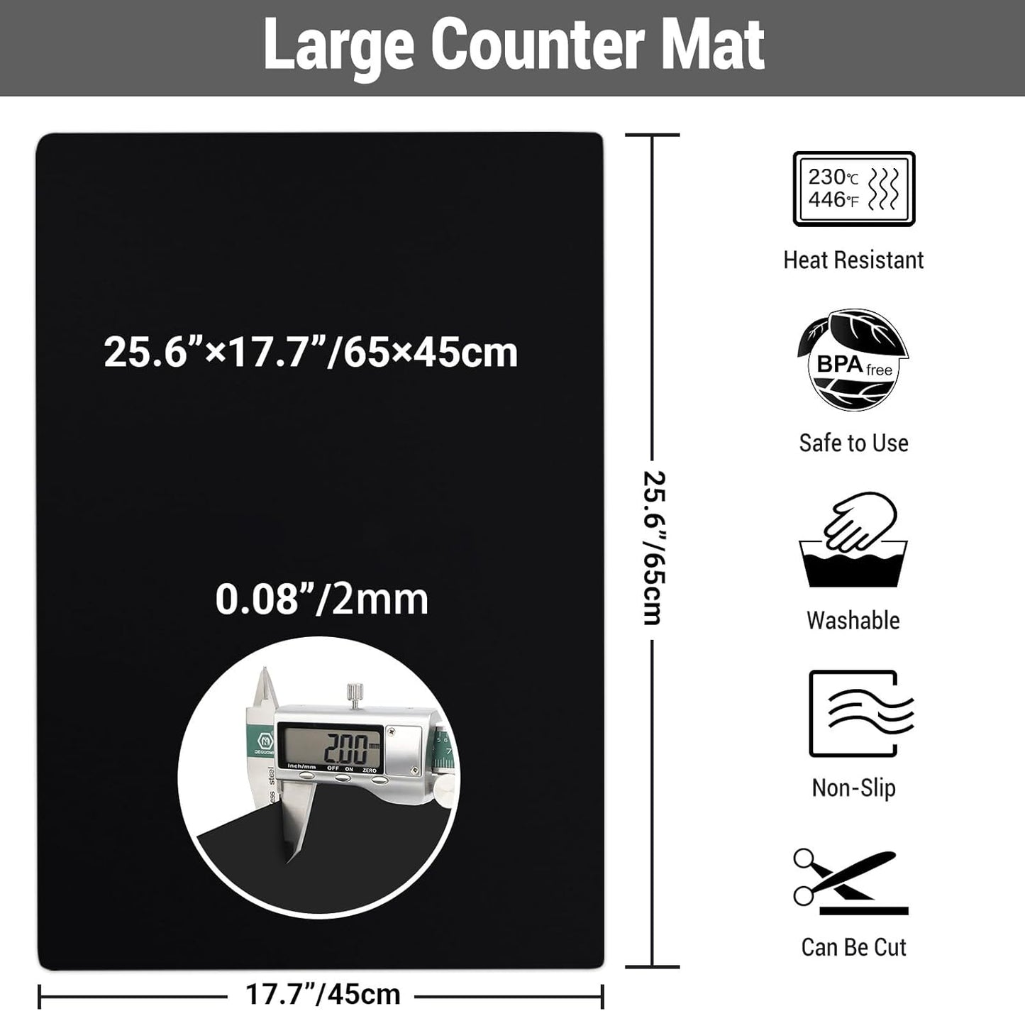 Ewen 35.6x23.5in 2mm Silicone Mats for Kitchen Counter, Thick Heat Resistant Silicone Mat, Extra Large Non-Stick Pastry Mat Glass Top Stove Cover Countertop Protector for Baking Coffee Bar Translucent